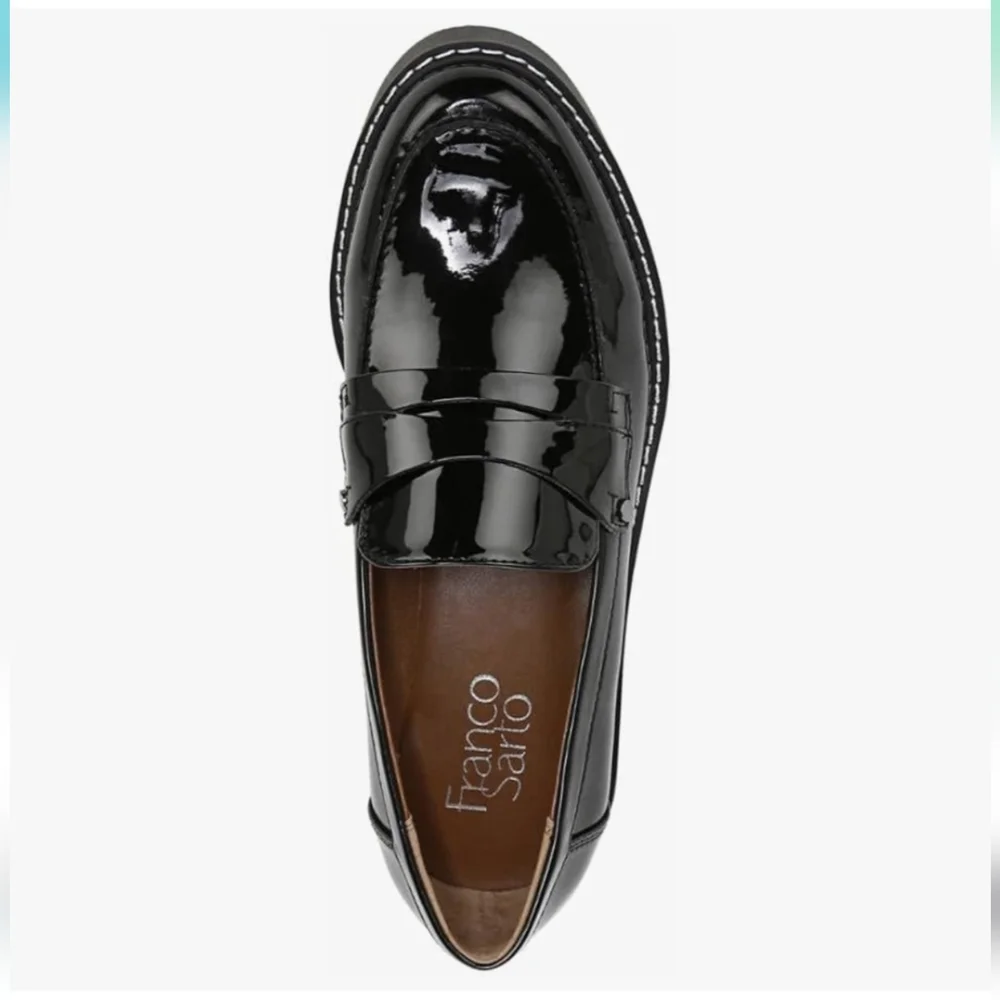 Frano Sarto | Cassandra Black Patent Leather Penny Loafers - Picture 9 of 13